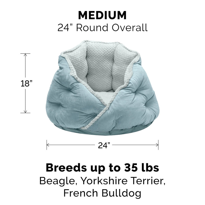 FurHaven Minky Faux Fur & Velvet Calming Hug Bed - Medium 24", Aquamarine