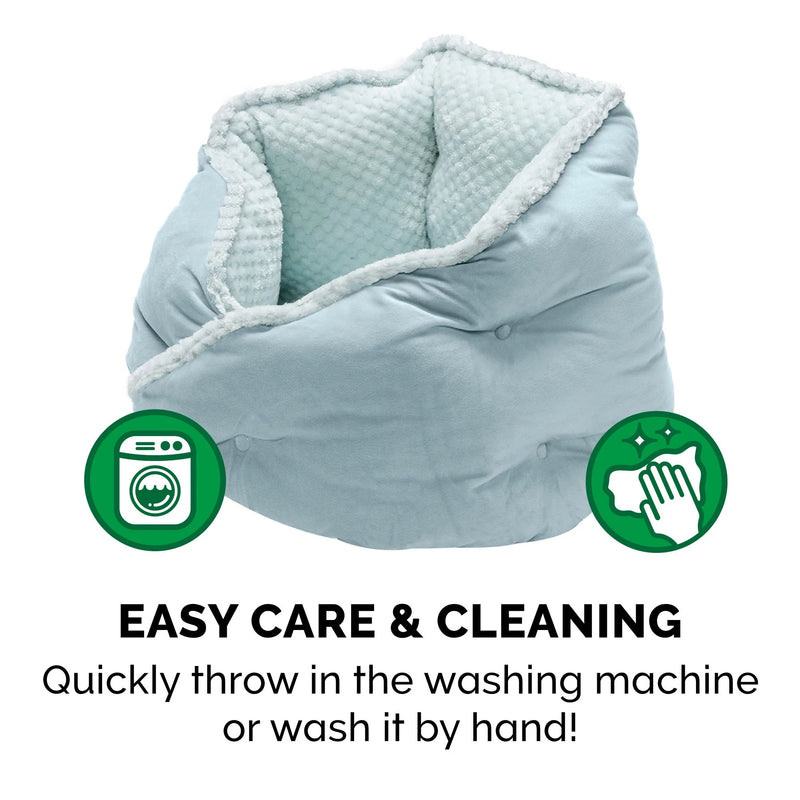 FurHaven Minky Faux Fur & Velvet Calming Hug Bed - Medium 24", Aquamarine