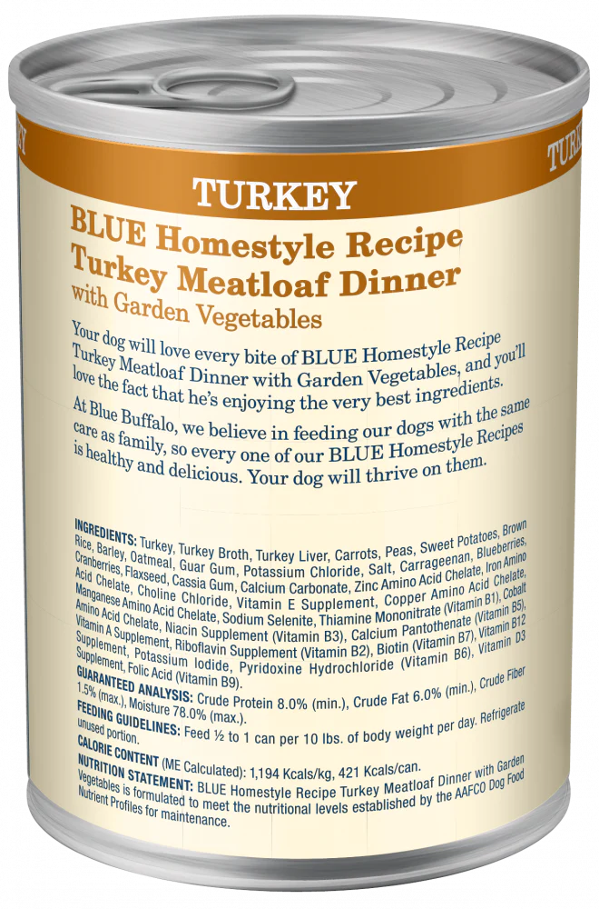 Blue Buffalo Homestyle Recipe Turkey Meatloaf Dinner With Carrots And Sweet Potatoes Canned Dog Food