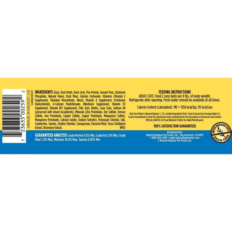 Natural Balance L.I.D. Limited Ingredient Diets Duck & Green Pea Formula Canned Cat Food