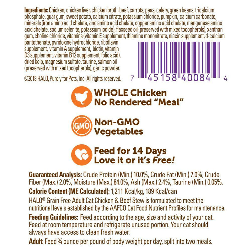 Halo Holistic Grain Free Adult Chicken & Beef Stew Canned Cat Food