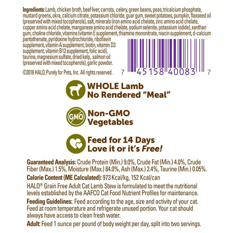 Halo Holistic Grain Free Adult Lamb Stew Canned Cat Food