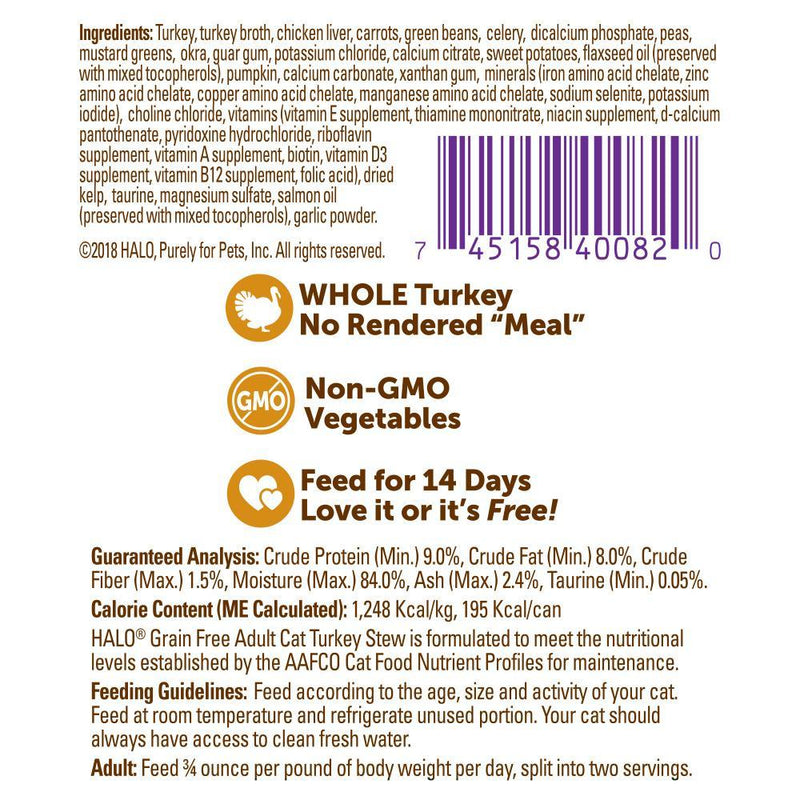 Halo Holistic Grain Free Adult Turkey Stew Canned Cat Food