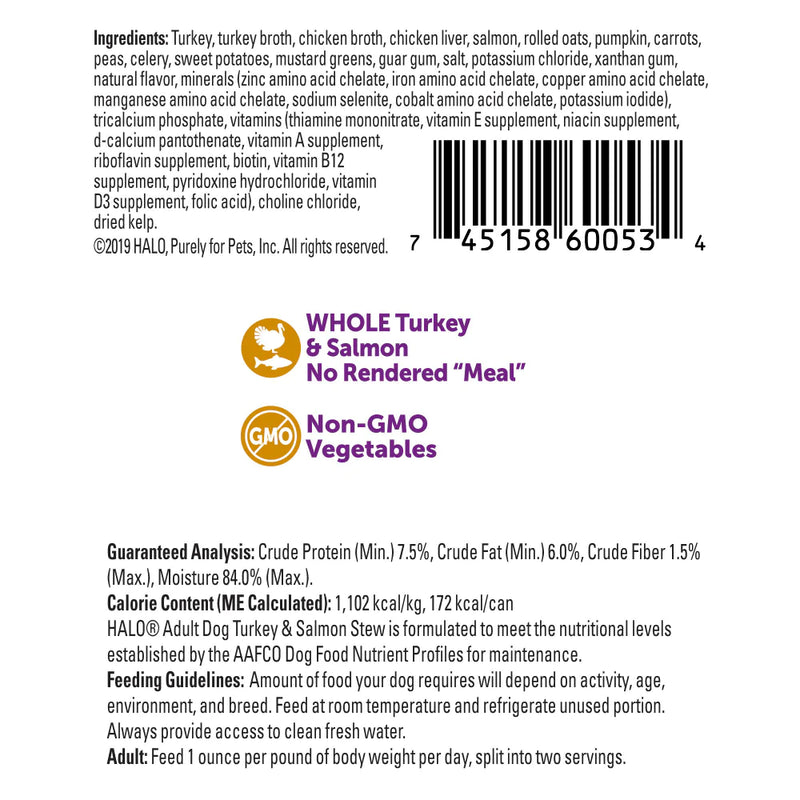 Halo Holistic Adult Turkey & Salmon Stew Canned Dog Food