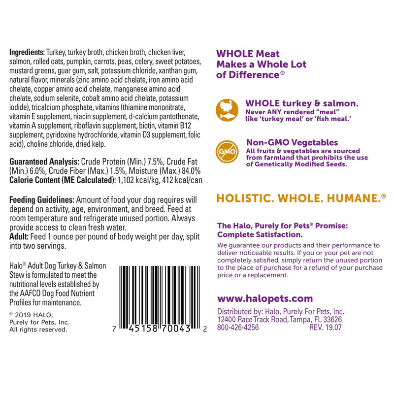 Halo Holistic Adult Turkey & Salmon Stew Canned Dog Food