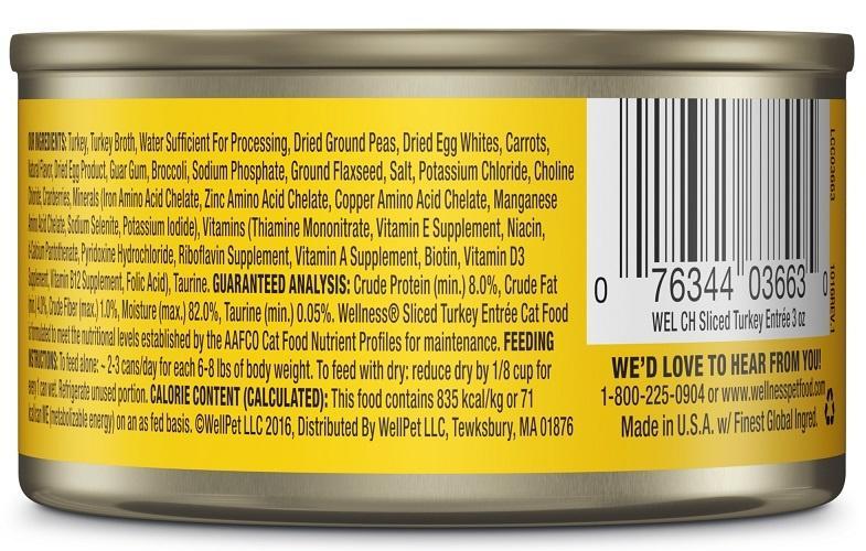 Wellness Grain Free Natural Sliced Turkey Entree Canned Cat Food