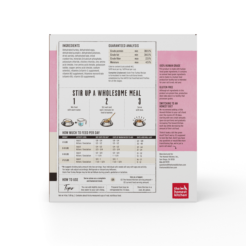 The Honest Kitchen Grain Free Turkey Recipe Dehydrated Cat Food