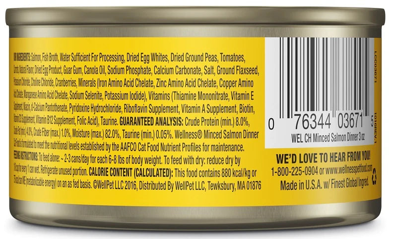 Wellness Grain Free Natural Minced Salmon Dinner Wet Canned Cat Food