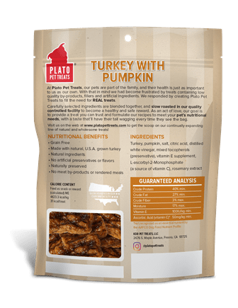 Plato Grain Free Real Strips Turkey With Pumpkin Dog Treats