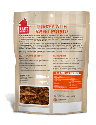Plato Grain Free Real Strips Turkey With Sweet Potato Dog Treats