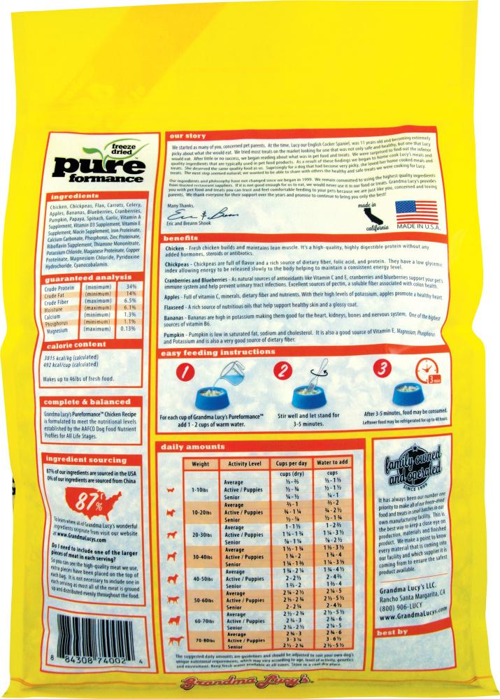 Grandma Lucy's Pureformance Chicken and Chickpea Freeze Dried Grain Free Dog Food