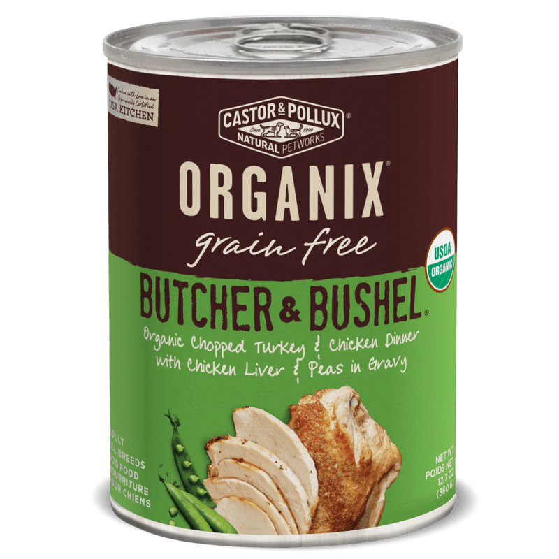 Castor and Pollux Organix Butcher and Bushel Organic Chopped Turkey and Chicken Dinner with Chicken Liver and Peas Canned Dog Food