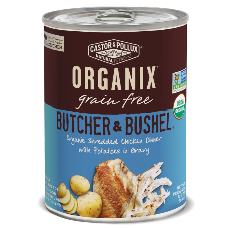 Castor and Pollux Organix Butcher and Bushel Organic Shredded Chicken with Dinner with Potato Canned Dog Food