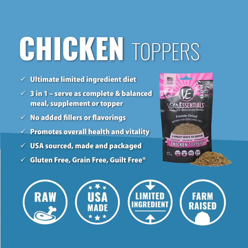 Vital Essentials Freeze Dried Chicken Toppers for Cats and Dogs Food