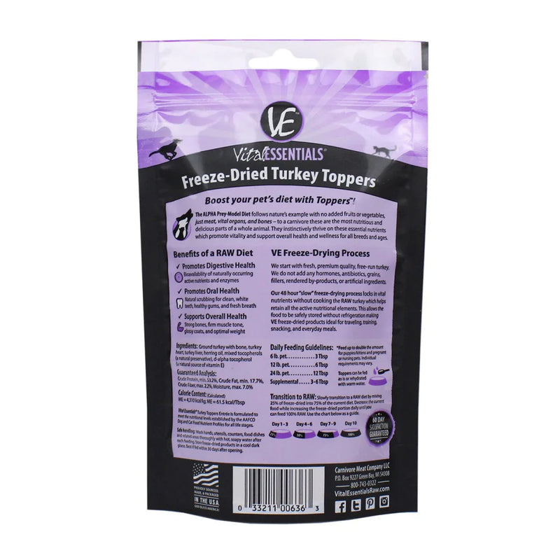 Vital Essentials Freeze Dried Turkey Toppers for Cats and Dogs Food