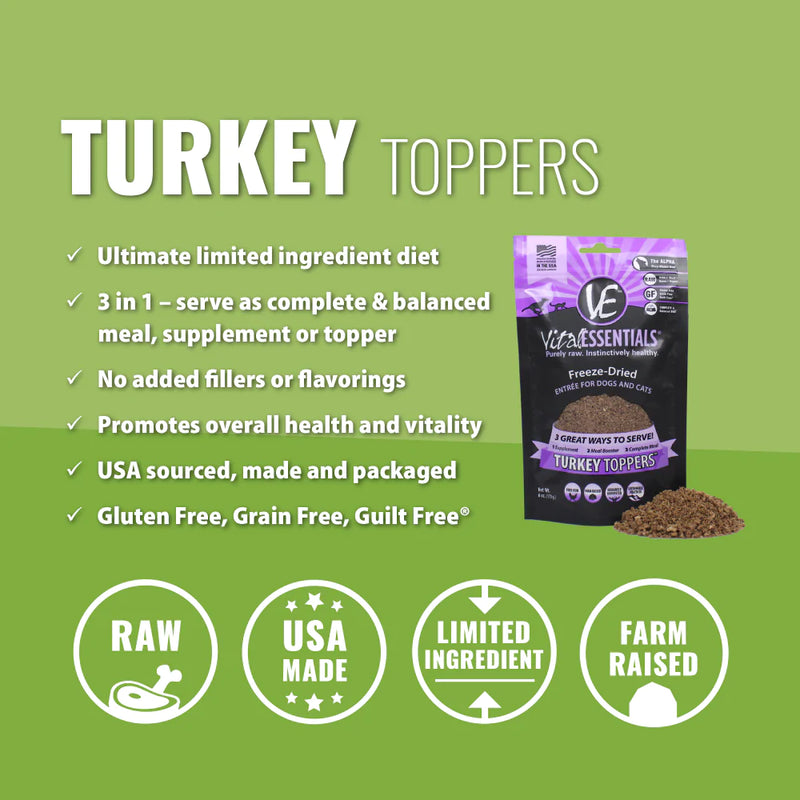 Vital Essentials Freeze Dried Turkey Toppers for Cats and Dogs Food