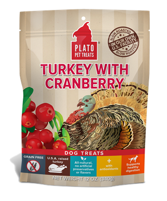 Plato Grain Free Real Strips Turkey With Cranberry Dog Treats