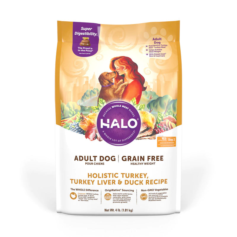 Halo Adult Healthy Weight Grain Free Holistic Turkey, Turkey Liver & Duck Recipe Dry Dog Food