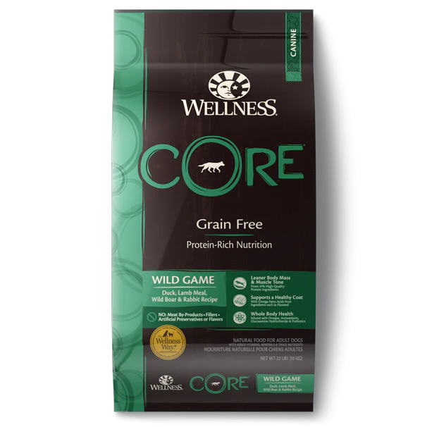 Wellness CORE Grain Free Natural Wild Game Duck, Turkey, Wild Boar and Rabbit Recipe Dry Dog Food