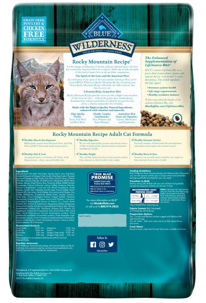 Blue Buffalo Wilderness Rocky Mountain Grain Free Trout High Protein Recipe Adult Dry Cat Food