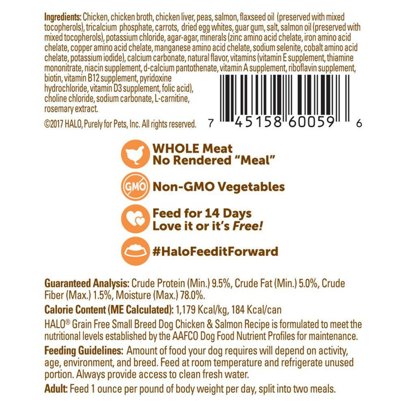 Halo Small Breed Grain Free Chicken & Salmon Recipe Canned Dog Food