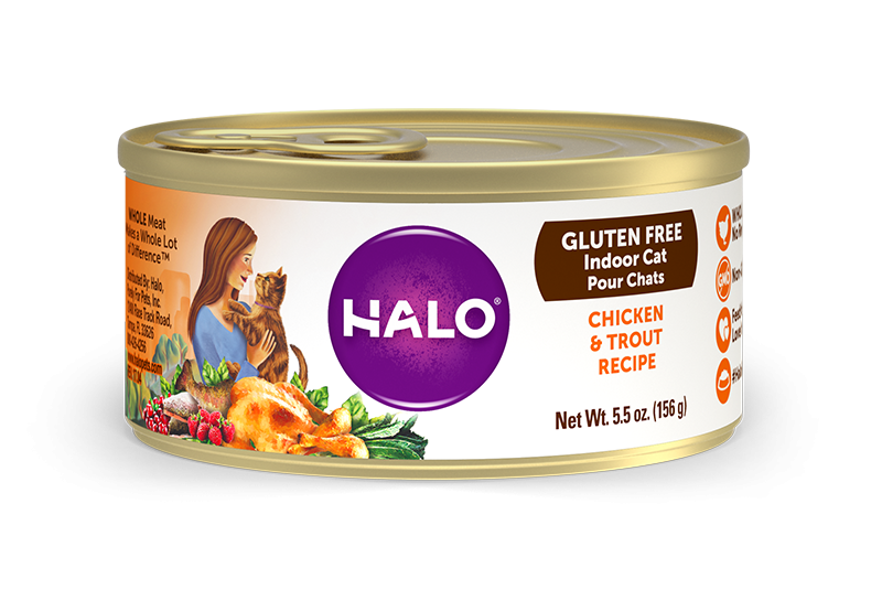 Halo Gluten Free Indoor Cat Chicken & Trout Recipe Canned Cat Food