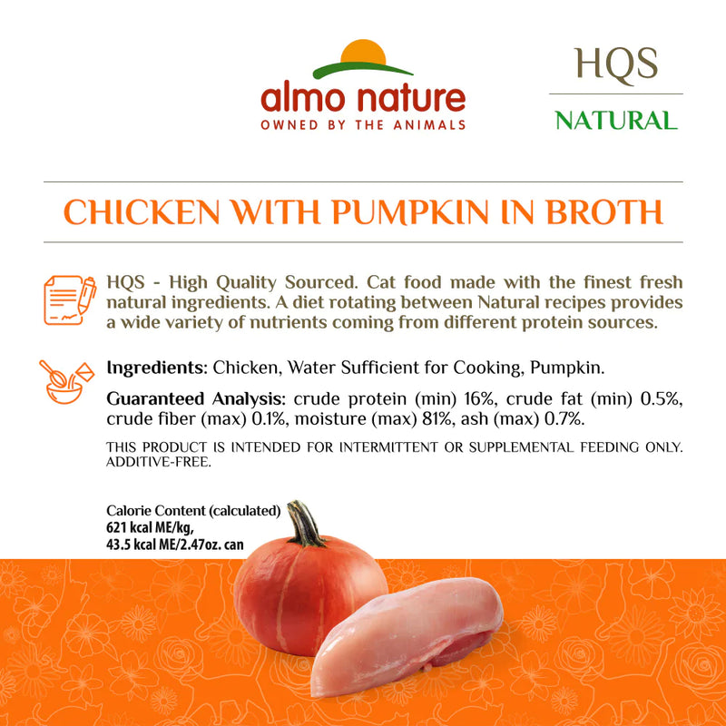 Almo Nature HQS Natural Cat Grain Free Chicken with Pumpkin In Broth Canned Cat Food