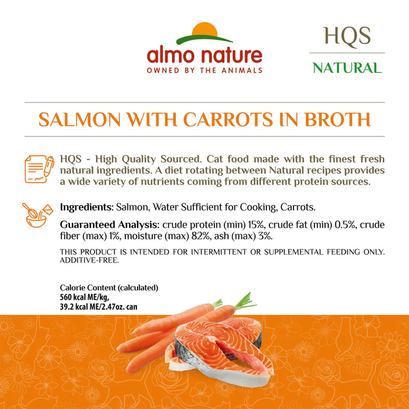 Almo Nature HQS Natural Cat Grain Free Salmon with Carrot In Broth Canned Cat Food