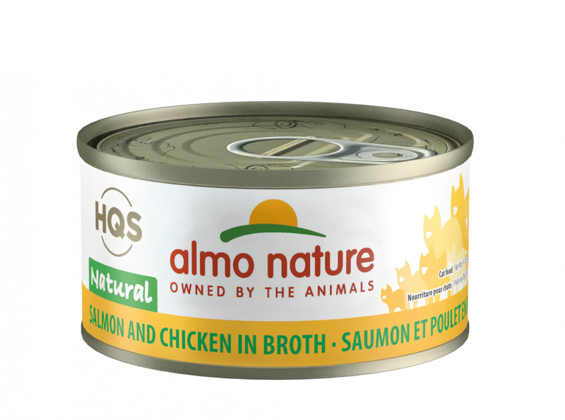 Almo Nature HQS Natural Cat Grain Free Salmon and Chicken In Broth Canned Cat Food