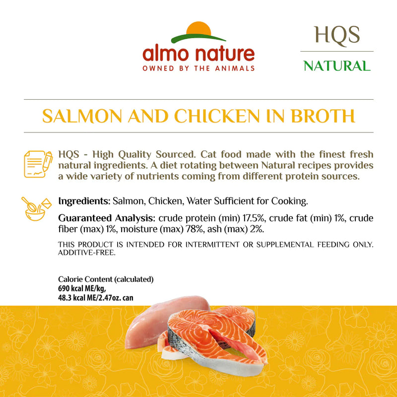Almo Nature HQS Natural Cat Grain Free Salmon and Chicken In Broth Canned Cat Food