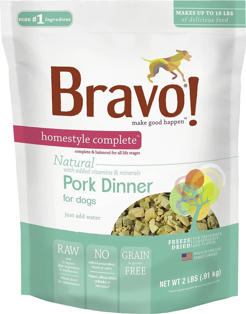 Bravo! Freeze Dried Homestyle Complete Pork Dinner For Dogs Food