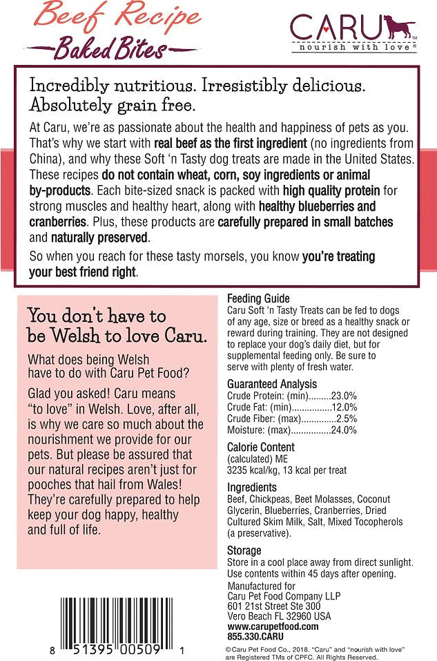 Caru Natural Grain Free Beef Recipe Bites for Dogs
