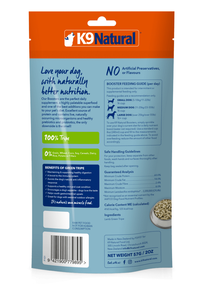 K9 Natural Lamb Green Tripe Raw Freeze Dried Dog Food Booster