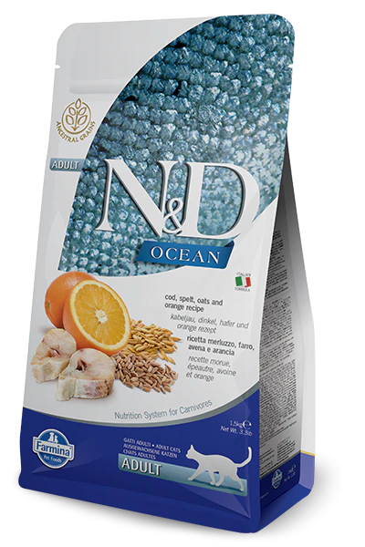 Farmina Ocean N&D Natural & Delicious Adult Cod, Spelt, Oats & Orange Dry Cat Food