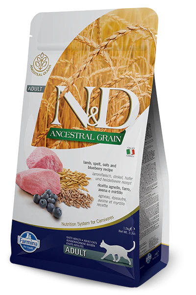 Farmina N&D Natural & Delicious Low Grain Adult Lamb & Blueberry Dry Cat Food