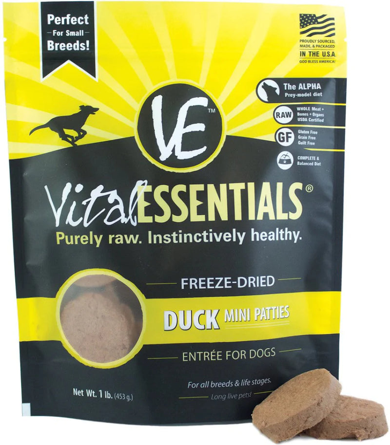 Vital Essentials Freeze Dried Grain Free Duck Mini Patties Entree for Dogs Food