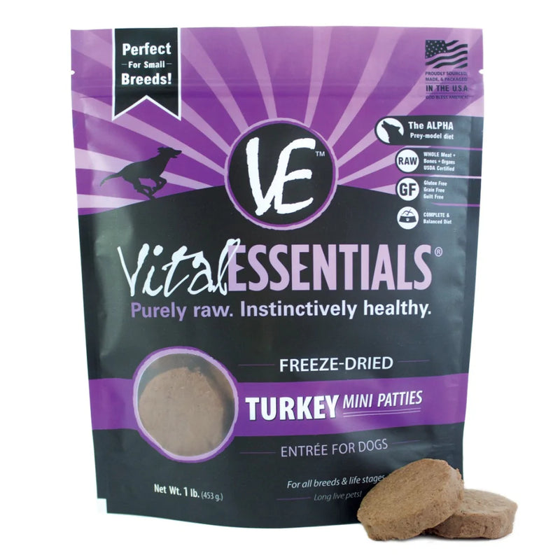 Vital Essentials Freeze Dried Grain Free Turkey Mini Patties Entree for Dogs Food