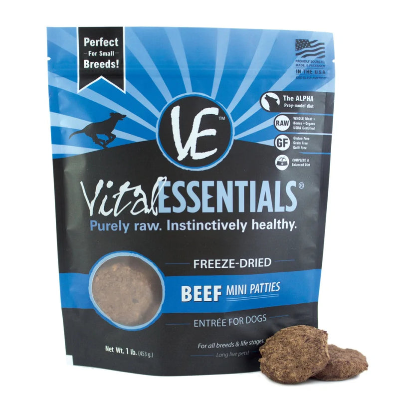 Vital Essentials Freeze Dried Beef Grain Free Mini Patties Entree for Dogs Food