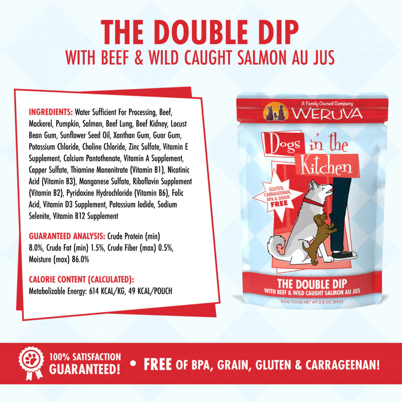 Weruva Dogs in the Kitchen The Double Dip Grain Free Beef & Salmon Dog Food Pouches