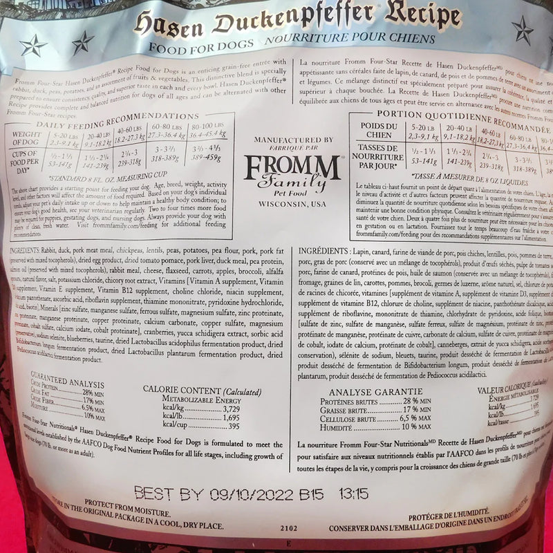Fromm Four Star Grain Free Hasen Duckenpfeffer Dry Dog Food