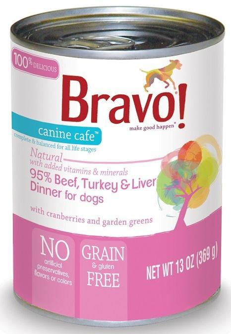 Bravo! Canine Cafe Grain Free 95% Beef, Turkey and Liver Dinner Canned Dog Food