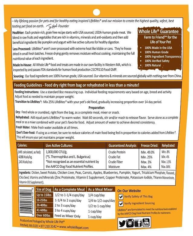 Whole Life LifeBites Grain Free Chicken Recipe Freeze Dried SuperFood for Dogs