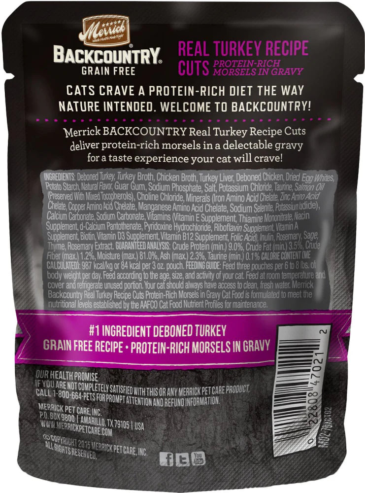 Merrick Backcountry Grain Free Real Turkey Cuts Recipe Cat Food Pouch