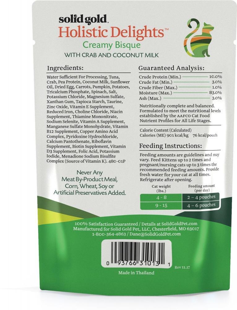 Solid Gold Grain Free Holistic Delights Crab & Coconut Milk Creamy Bisque Cat Food Pouches