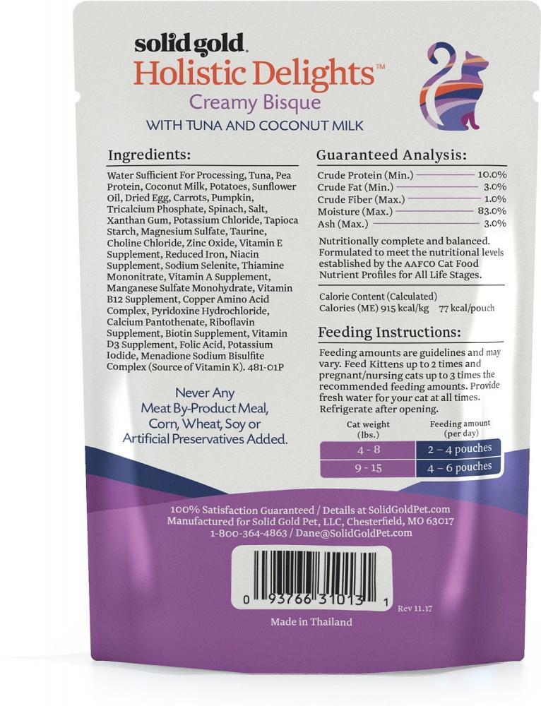 Solid Gold Grain Free Holistic Delights Tuna & Coconut Milk Creamy Bisque Cat Food Pouches