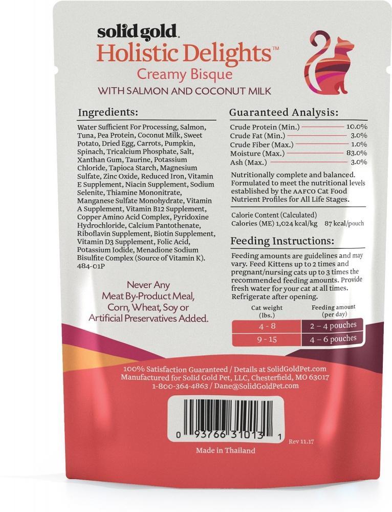Solid Gold Grain Free Holistic Delights Salmon & Coconut Milk Creamy Bisque Cat Food Pouches