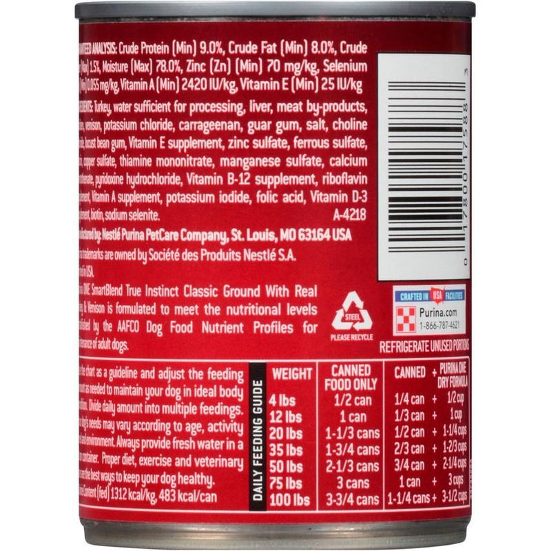 Purina ONE SmartBlend True Instinct Grain Free Turkey & Venison Classic Ground Canned Dog Food