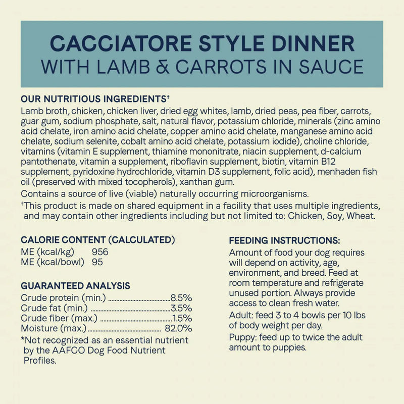 Canidae Grain Free PURE Petite Small Breed Cacciatore Style Dinner Morsels with Lamb and Carrots in Sauce Wet Dog Food