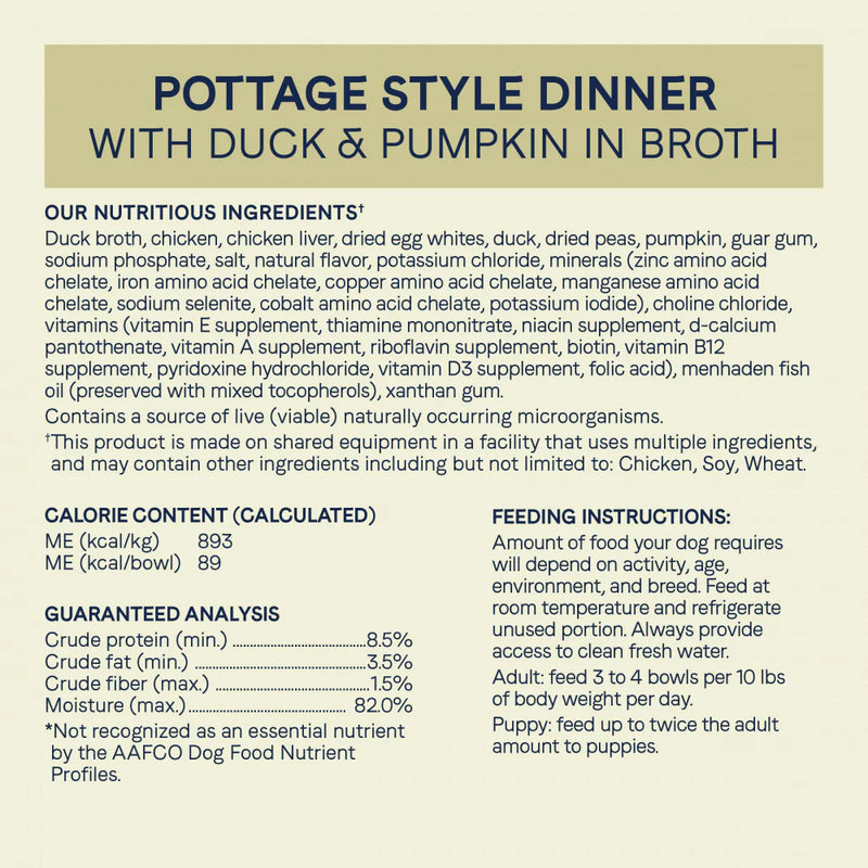 Canidae Grain Free PURE Petite Small Breed Pottage Style Dinner Minced with Duck and Pumpkin in Broth Wet Dog Food