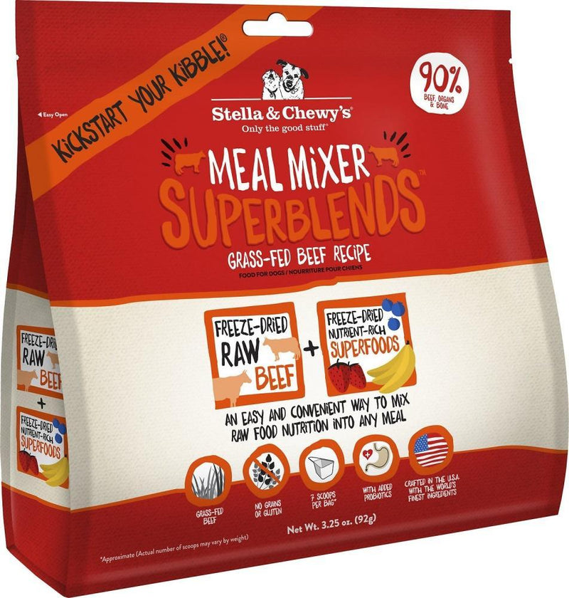 Stella & Chewy's Freeze Dried Raw Grass Fed Beef Meal Mixer SuperBlends Grain Free Dog Food Topper